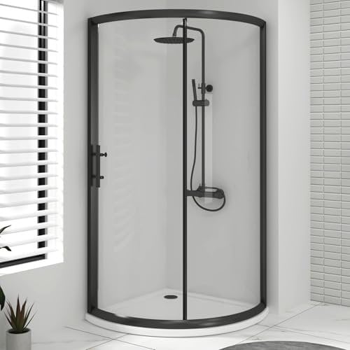Valencia 860 x 860mm Matt Black Quadrant Shower Enclosure with Acrylic Tray - 6mm Single Door