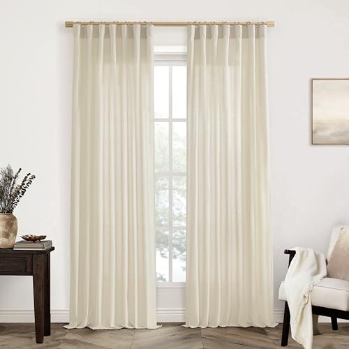 XTMYI Landhausvorhänge für Wohnzimmer, 244 cm lang, beige, durchscheinendes Leinen, Shabby-Chic-Vorhänge für Schlafzimmer