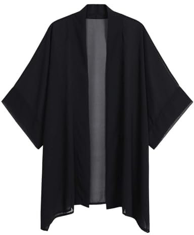 Women Bohemian Chiffon Kimono Cardigan Beach Cover Up Bikini Shawl Blouse for Swimwear Beachwear Solid Black
