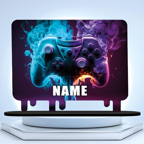 Controller Gamer Gaming (optional) Led RGB Beleuchtung - Personalisiert NAME auf Holz gedruckt Tischdeko - Geschenke - Besondere Geschenke für Videospiel - G #03
