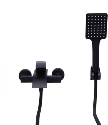 LANNADD Robinet de baignoire - Robinets cascade - Robinets de baignoire - Mitigeur mural - Douchette à main avec douchette - Convient pour salle de bain - Noir