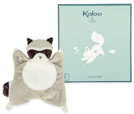 Kaloo - Fripons - Quadratisches Plüschtier Waschbär Gaston - Flauschiges und Ultra-Weiches Kuscheltier - 24 cm - Ab Geburt, K205001
