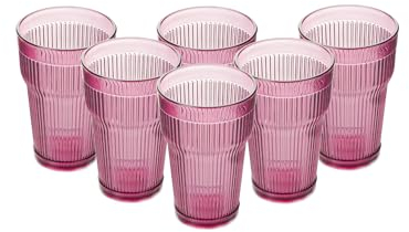 PRISMA - PACK 6 UNIDADES VASO 400 ML. MOD. EMPIRE STATE COLOR ROSA PALO. Vaso de policarbonato tamaño grande, reutilizable, libre de BPA