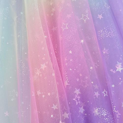 Herfair 2m Tulle Tüll DIY von Hand Bogen Kopfschmuck Regenbogen Kleidungsstoff Organza Stoffe zum Nähen Meterware für Hochzeit Geburtstag Party Festliche Event Decor Supplies Hauch Zart, Fein (1)