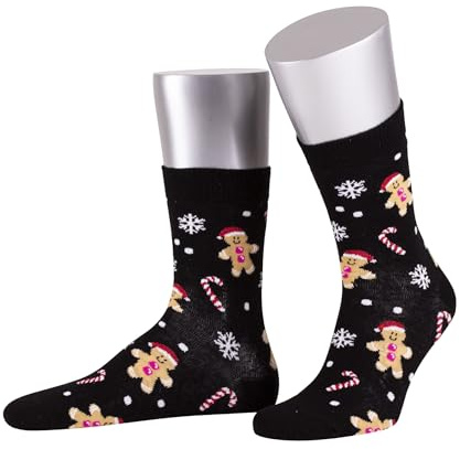 Sympatico Weihnachtssocken Damen & Herren | Bequeme Socke mit Weihnachtsmotiv | Motiv Christmas Socken aus Baumwolle | Santa, Elf, Rentier, Geschenke, Lebkuchen, Rudi | Warm & weich für Weihnachten