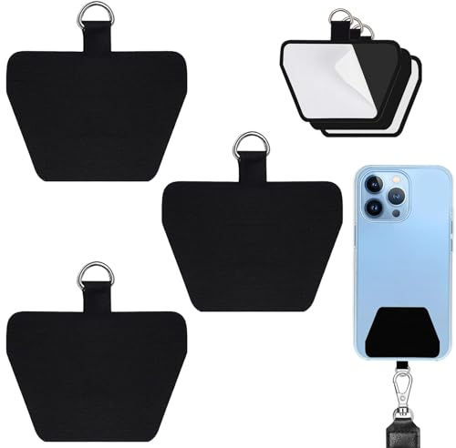 3 Stück Selbstklebende Einlagen, Ersatz Handykette Zubehör, Handy Tether Table, Leicht und Reißfest, für die Meisten Smartphones Verhindert Herunterfallen (Schwarz)