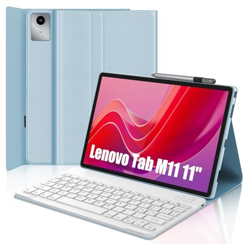 WINCHKING Clavier Tab M11, étui avec clavier pour Tab M11 2024 11, coque clavier Bluetooth magnétique amovible avec disposition QWERTY italienne pour M11 Tab 11, bleu clair