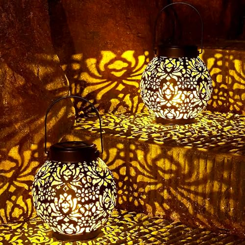 BGIUSQF 2 Stück Solarlaterne für Außen, LED Laternen für Draußen, IP55 Wasserdicht Solar Lampe Outdoor, Intelligente lichtempfindliche Steuerung, für Balkon Deko, Garten, Draußen, Patio, Camping (A02)