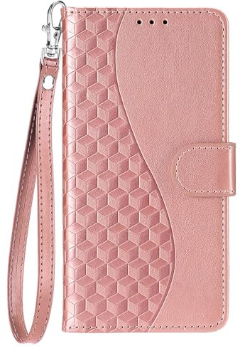 Knoowcase for Samsung Galaxy A12 Case Flip Shockproof Wallet Case with Card Holder Geometric PU Leather Soft Silicone Bumper Magnet Kickstand Drop Protective Cover Case for Samsung A12, Rose Gold Cube