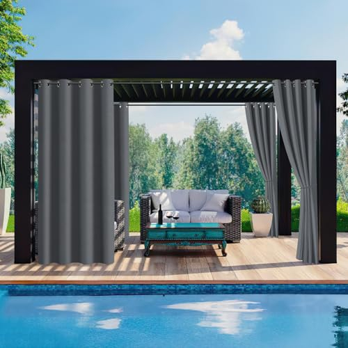 Ansobea Outdoor Vorhang 132x274cm(BxH), Blickdicht Wasserdicht Wetterfest Outdoorvorhänge mit Ösen, Sichtschutz & Sonnenschutz Outdoor Gardinen, für Balkon Garten Terrasse Pavillon(1 Stück,Grau)
