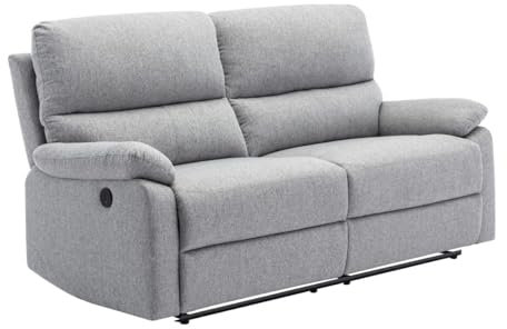 Vente-unique - Relaxsofa elektrisch 3-Sitzer - Stoff - hellgrau - LUNANO