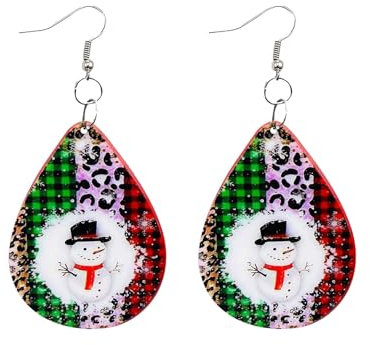 Creolen Anhänger Weihnachtsohrringe, kreative Weihnachtsohrringe in Wassertropfenform, klassische Weihnachtsmuster, niedliche Weihnachtsohrringe Acryl Clicker Ohrringe (B, One Size)