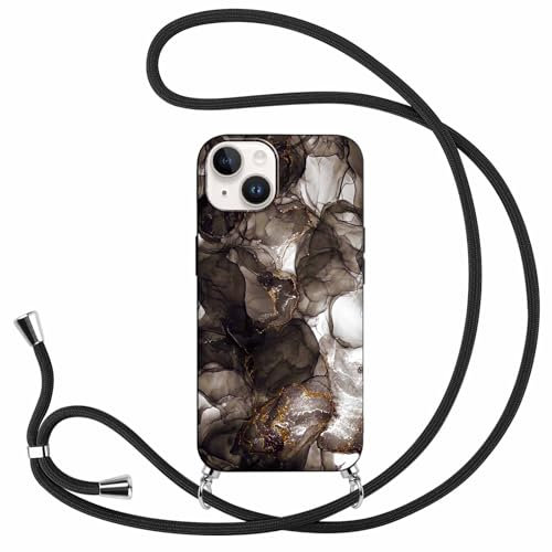 Pnakqil Funda Silicona con Cuerda para Apple iPhone 14 6,1,Mármol Carcasa Suave Case con Correa Colgante Ajustable Collar de Cuello Cordón Cadena para Colgar la Mayoría de los Smartphones,6