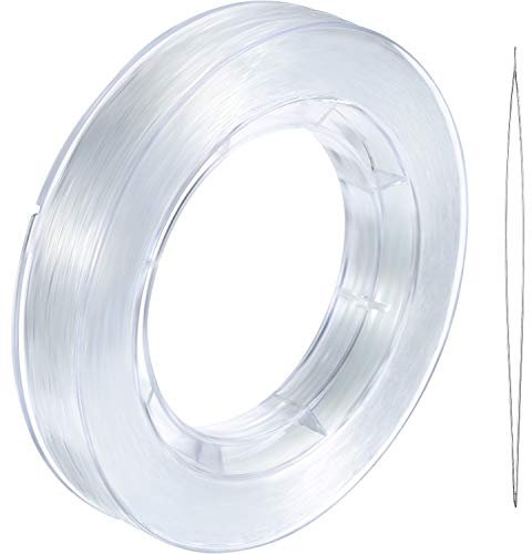 Hotop 200 m Fili Corde in Nylon Invisibili Trasparente per Ornamenti Natale Appendere Realizzazione Braccialetti Cucire Fai da te Passatempo Filo per Perline Trasparente con Ago per Perline, 0,45 mm