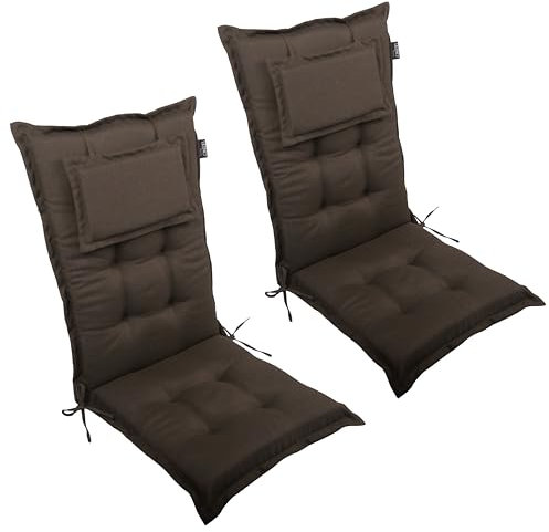 LILENO HOME Gartenstuhl Auflagen als [2er Set - Hochlehner] in Chocolate - Bequeme Liegen als Sitzauflagen für Gartenmöbel - Stuhlkissen für Gartenstühle und Klappstühle MAR