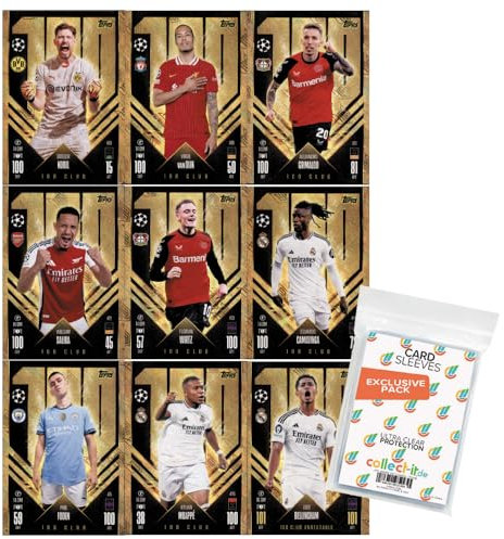 Bundle mit Match Attax Champions League 2024/25 - Trading Cards Sparangebote + Exklusive Collect-it Hüllen (Alle 9 100 Club Karten)