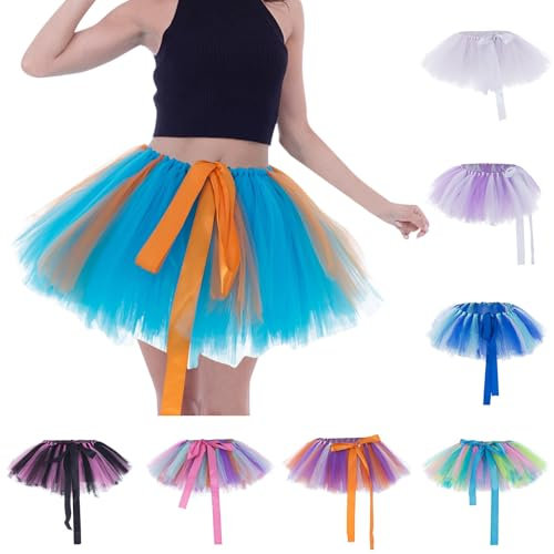Gonna corta da donna in tulle, super soffice, con lacci, per danza classica, per cosplay, 001-azzurro, Einheitsgröße