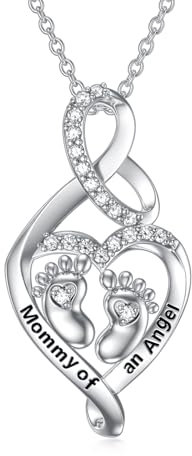 Romantic Work Chaîne en argent sterling 925 avec pendentif en forme de cœur pour bébé et enfant Perte de grossesse Avec pendentif infini Pour fausse couche, Argent sterling