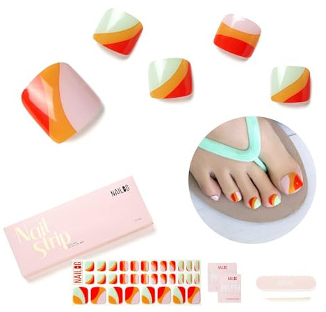 Ongles en Gel UV Semi Durci - 32 Pcs NAILOG Autocollants auto-adhésifs de vernis à ongles,lampe UV/LED requise, autocollants pour Nail Art pour Pied,idee cadeau femme, Lollipop