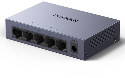 UGREEN 5 Port Managed Gigabit Network Switch Hub | Metal Case, Desktop & Wall-Mounting, Plug & Play for TV/Laptop/Router/Monitor, High-Speed LAN Switch