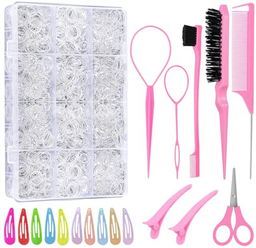 2200 Pieces Small Transparent Hair Bobbles & Hair Bands Set with Scrunchie Cutter, Elastic Hair Bows for Girls, Women, Toddlers, Babies - Perfect for Parties, Daily Styling, Weddings