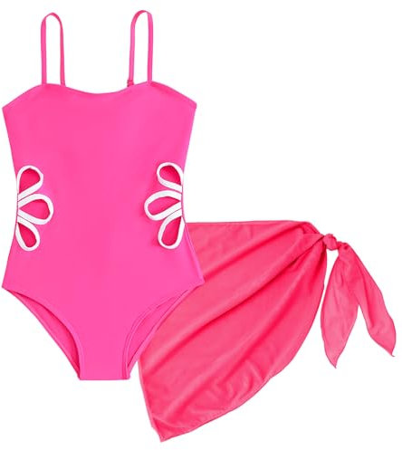 Happy Cherry Costume da Bagno 2 Pezzi Adolescente Ragazza Tuta con Copricostume Sarongs Set da Spiaggia Piscina Fucsia 13-14 Anni