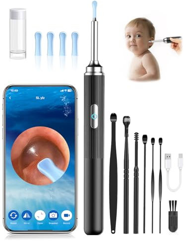 Otoscopio, Limpiador de Oidos con HD 1080P Camara, IP67 Impermeable Otoscopio de Oídos, Limpiador Oidos Adultos con 6 Luces LEDs y 360° Ancho Ángulo, Endoscopio Oido Kit para Android, iPhone y iPad