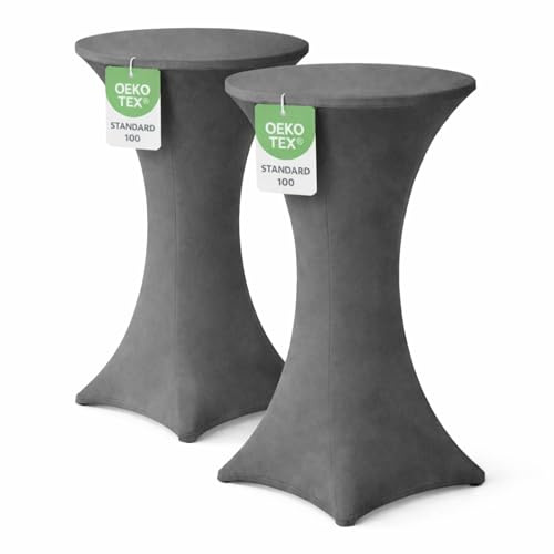 EXKLUSIV HEIMTEXTIL Stehtischhusse für Bistrotisch mit 4 verstärkten Fußlaschen elastisch Stretch Oeko-TEX Zertifiziert Ø 60-65x110-120 cm Anthrazit (5 Stück)