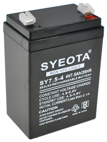 Batteria al Piombo Ricaricabile Songyuan SY7.5-4 4V 7,5Ah AGM Senza Manutenzione per Allarmi Bilance Giocattoli UPS