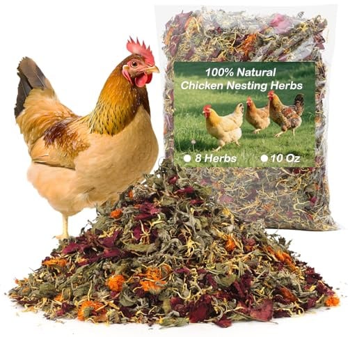Mkobon 10 onzas de hierbas para anidar pollos, 8 flores secas y suplemento de hierbas para gallinas, ambientador natural para mejorar la producción de huevos, calidad de plumas y bienestar de gallinas