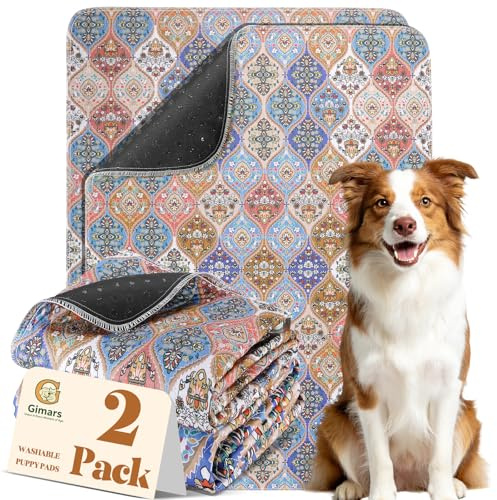 Gimars 2er Set 50 x 60 cm Welpenunterlagen Waschbar im Boho-Design, Wiederverwendbare Hundematte für Hunde & Welpen, saugfähig und strapazierfähig