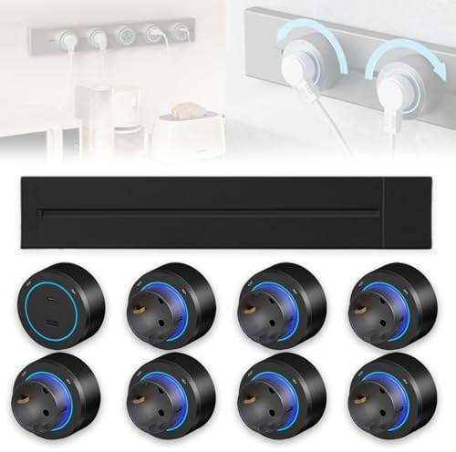 Toma De Corriente De 8000 W, Riel Deslizante De Pared De 40-100 Cm con Interruptores, Enchufe Extraíble con Puertos USB Y Tipo C(Negro,100cm)