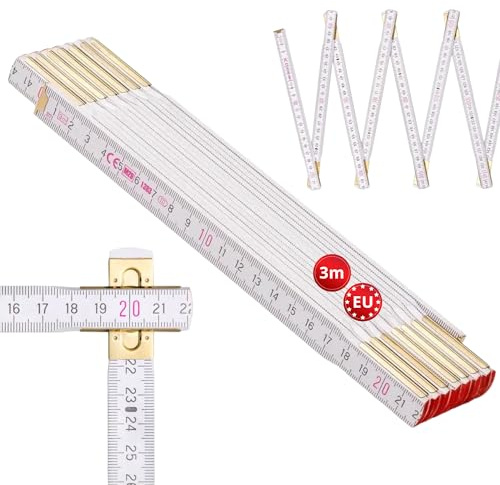Metrie™ Zollstock PROFI 15 – Gliedermaßstab 3m | Weiß | Lackiertes Holz, Stahlgelenke – Duplex Teilung, Hergestellt in der EU | Robuster & Präziser Holz-Gliedermaßstab | CE Kl III | 1 Stück