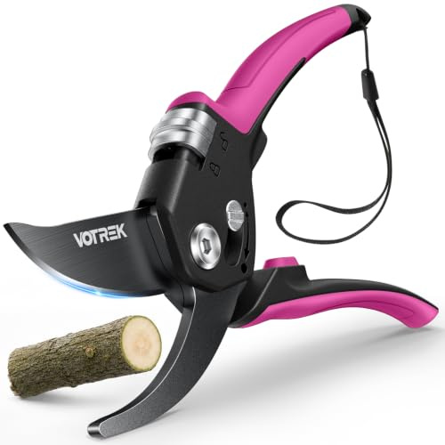 VOTREK® Bypass-Gartenschere mit stufenloser Grifföffnung für schwache Hände | Japanische SK5-Klinge, gekapselte Feder, Profi-Rosenschere, Baumschere, Pflanzenschere für Rosen, Sträucher, Äste bis 20 mm