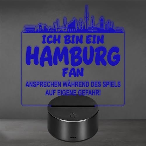 Lieblingsmensch Hamburg Fan Fußball LED Nachtlicht – 3D Skyline Design „Ansprechen auf eigene Gefahr“ – RGB Farbwechsel mit Fernbedienung & Touch – Stimmungslicht für die Man Cave – 19x23cm