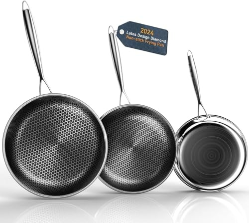 Kiseely Set di padelle antiaderenti ibride, set di 3 padelle da 26, 28 e 30cm, manico Stay-Cool, senza PFAS, adatto a tutti i tipi di piani cottura, compresi quelli a induzione (MF2)