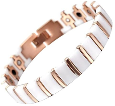 Magnetisches Keramikarmband - Athena weiß und Kupfer 24,1 cm - Anti-Schmerz-Armband - Arthritis-Armband - Magnetfeldtherapie - Magnetarmband – Energiearmband