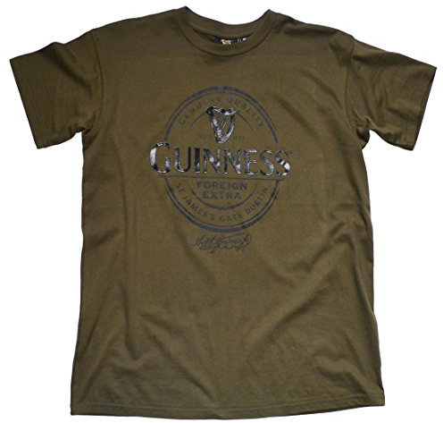 Guinness Herren T-Shirt. Khakigrün mit Foreign-Extra-Logo (S)