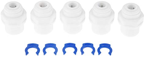 Yetaha 5 conectores de manguera recta para tubería de agua RO, rosca macho de 3/8 - 1/4 OD, rosca macho BSP, sistema de conector rápido de plástico, purificadores de agua