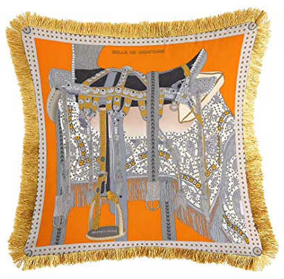 VenusL Kissenbezug mit Quasten, doppelseitig, Samt, Pferd, Sattel, Kutsche, Ritter und Zepter, 45 x 45 cm