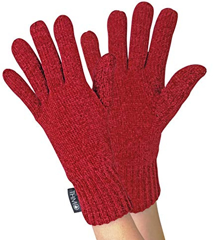 THMO - Womens Outdoor Thermal Winter Chenille 3M Thinsulate Lined Gloves (Red, One Size)
