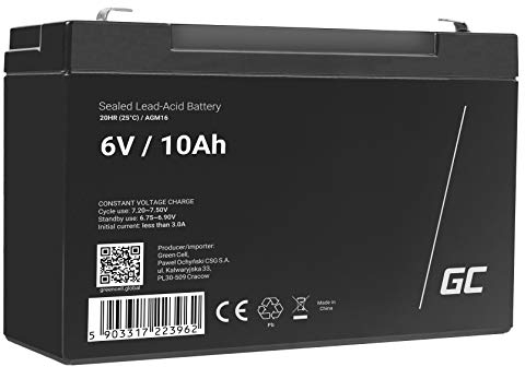 Green Cell® AGM 6V 10Ah Akku Vlies Batterie VRLA Blei Batterie Bleiakku Ersatzakku Akkubatterie Versorgungsbatterie Zyklenfest Wartungsfrei für Elektro Spielzeug Alarm Notstrom USV UPS