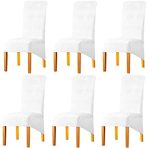 LANSHENG dehnbare XL-Stuhlhussen für Esszimmerstühle, Stretch-Spandex mit elastischem Band, Stuhlbezug, Samt, große Esszimmerstuhlhussen für Restaurant, Hotel, Party, Bankett (Weiß, 6er-Set, XL)