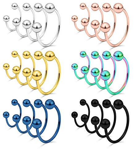 Incaton 16G Septum Piercing 24Stk Septum Hoop Chirurgenstahl Hufeisen Nasenpiercing Ohr Helix Tragus Piercing Schmuck 6mm,8 mm,10 mm,12 mm