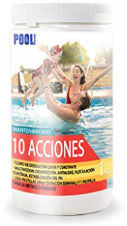 Cloro 10 acciones | Mantenimiento de Piscina | Tratamiento Multiacción | Formato 1 kg | POOLiberica