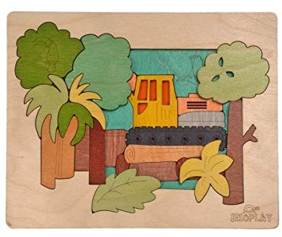 EKOPLAY Multi-Layered Wooden Puzzles for Kids, 24 Piece Jigsaw Puzzle for School Kids, Learning Educational Toys Gifts for Boys Girls | Construction Puzzles Sets, Rainforest Demolition