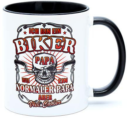 Ich bin ein Biker Papa wie normaler aber viel cooler Kaffee Tasse Becher mit Spruch Geburtstag Geschenk für Motorradfahrer Männer Artikel Idee Zubehör Ausrüstung Accessoires Herren Motorrad Chopper