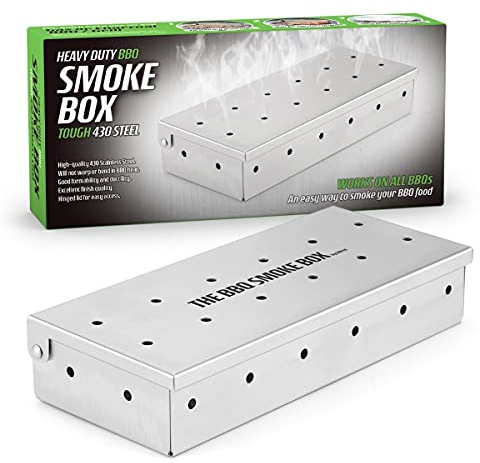 BBQ Wood Chip Smoke Box By CKB LTD Heavy Duty Stainless Steel Barbecue Smoker Metal Outdoor Cooking Accessories Universal Smokers for Gas and Charcoal Grilling Add Smokey Flavour to Grilled Meat