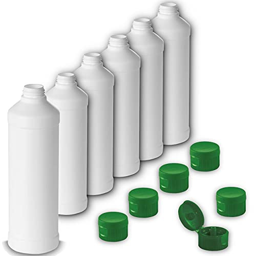 Leerflasche 1000ml HDPE Kunststoffflasche Flaschen Kosmetik Chemie Labor Klappverschluss Drehverschluss (6x 1000 ml, Klappverschluss)