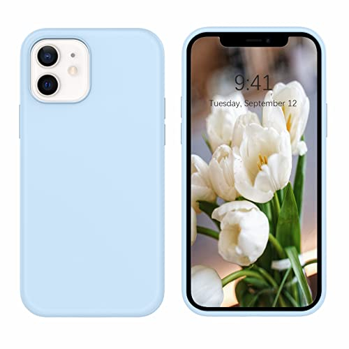 DOMAVER Liquid Silikon Hülle für iPhone 12, Handyhülle iPhone 12 Pro Case Ultra Dünne Kameraschutz und Bildschirmschutz Weichem Stoßfeste Rundumschutz für iPhone 12/12 Pro 6.1, Hellblau